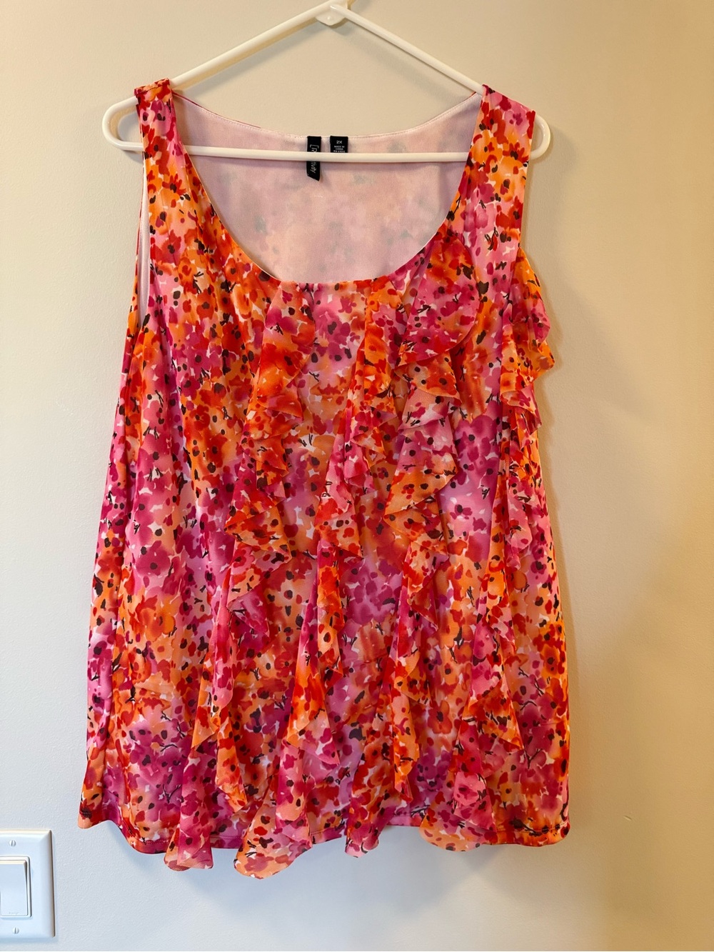 Relativity Pink and Orange Floral Ruffle Camisole